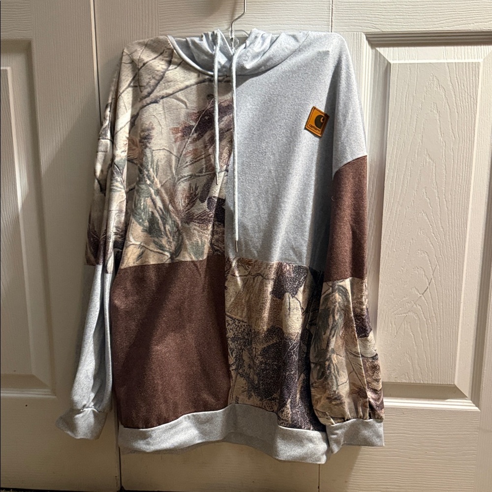 Patchwork camo hoodie w/ carhartt logo
